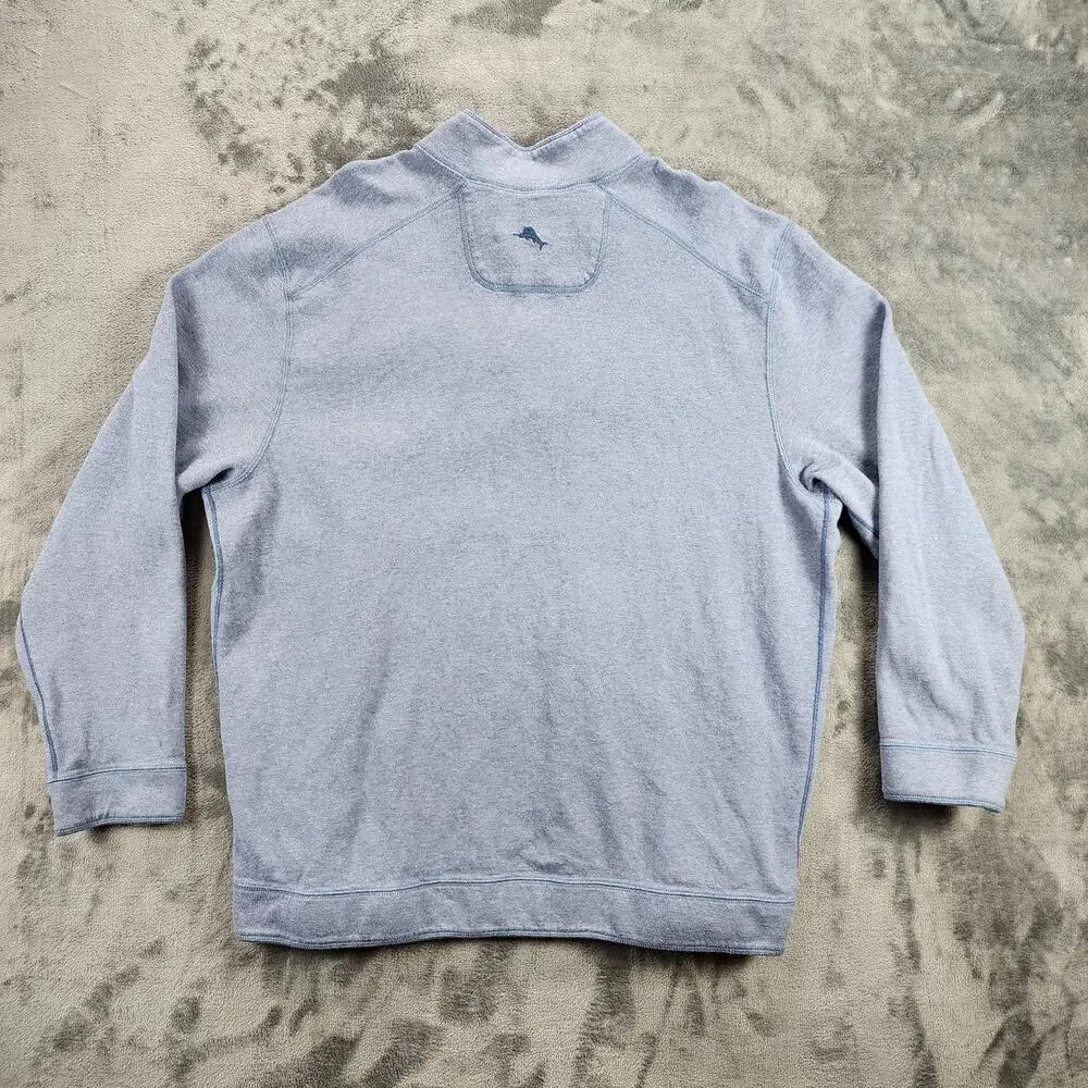 Tommy Bahama Pullover Sweater Mens Extra Large Blue Snap Button Mock Neck Casual